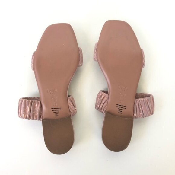 Lewit Elena Ruched Double Strap Leather Slides Metallic Rose Pink - Picture 4 of 7